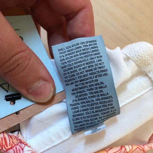 Shade & Shore NWT Women's Peach Floral Shirred Bandeau Swimsuit L (12/14) - Picture 9 of 11